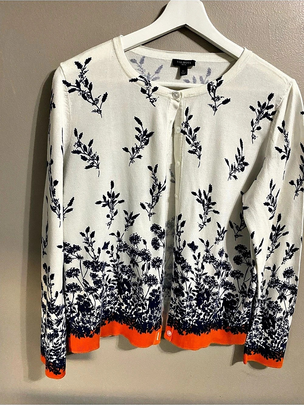 Talbots Floral Cardigan in White & Blue Size large petite